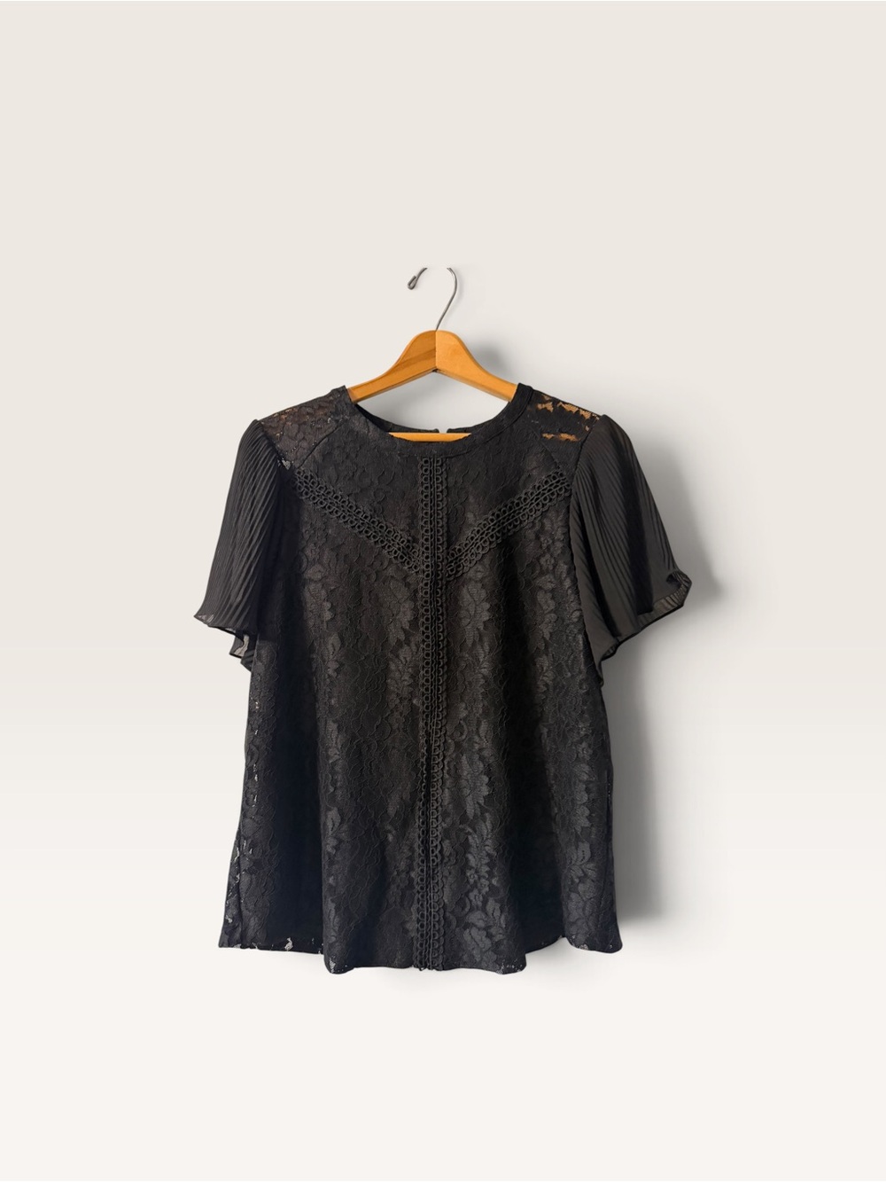 Romantic Goth Black Lace Blouse Cable & Gauge Large Flutter Sleeve